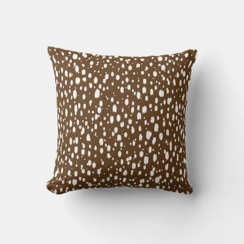 Chocolate Brown and White Abstract Scattered Dots Throw Pillow