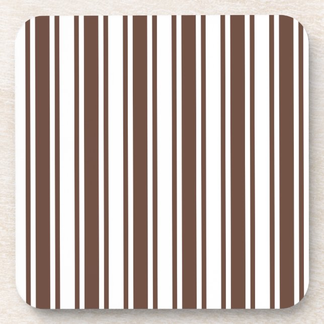 Chocolate brown and white candy stripes beverage coaster (Front)
