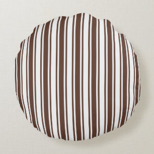 Chocolate brown and white candy stripes round pillow