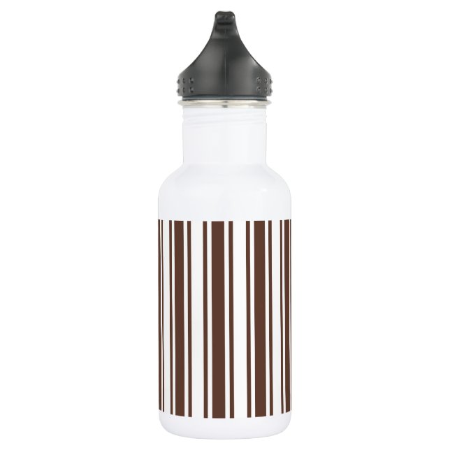 Chocolate brown and white candy stripes stainless steel water bottle (Right)