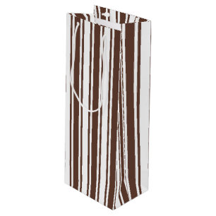 Chocolate brown and white candy stripes wine gift bag