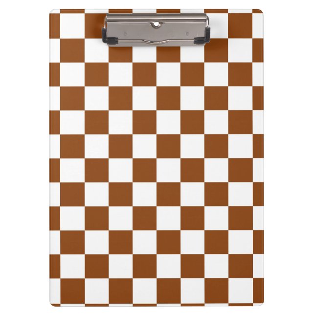 Chocolate Brown and White Checker Board Pattern Clipboard (Front)