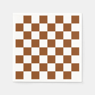 Chocolate Brown and White Checker Board Pattern Napkins