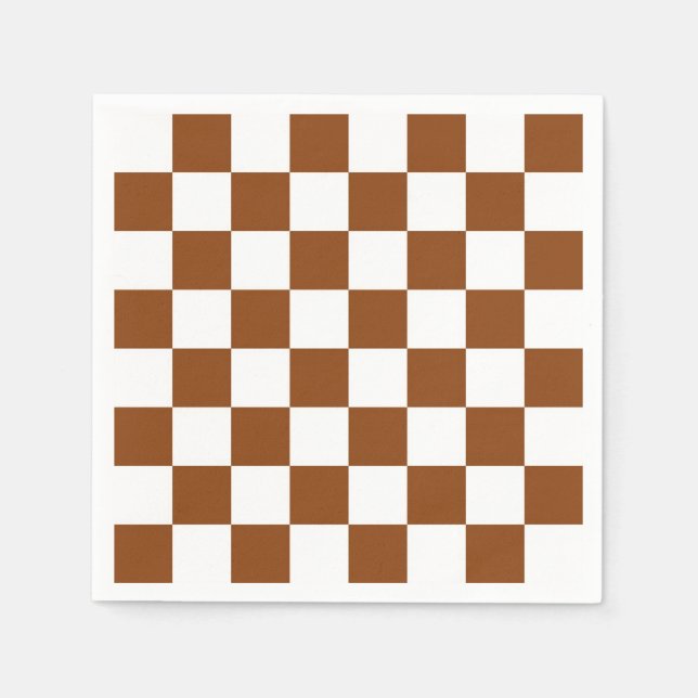 Chocolate Brown and White Checker Board Pattern Napkins (Front)