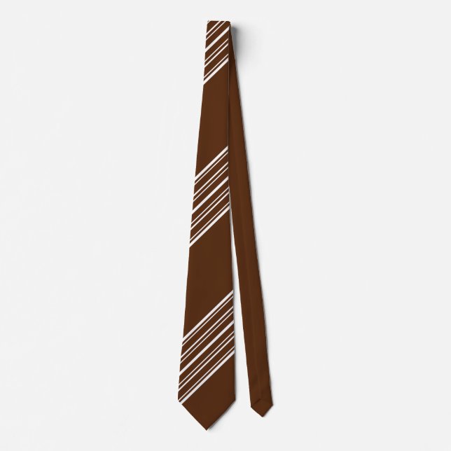 Chocolate Brown and White Diagonal Stripes 2 Sided Neck Tie (Front)