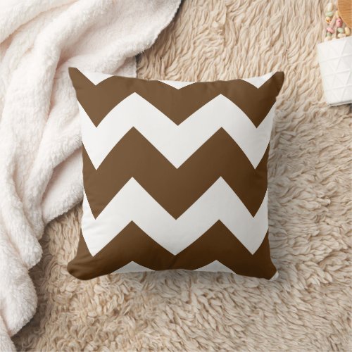 Chocolate Brown and White Large Chevron Print Throw Pillow