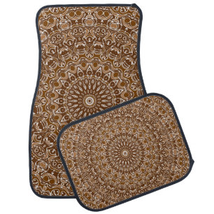 Chocolate Brown and White Mandala Pattern Car Floor Mat