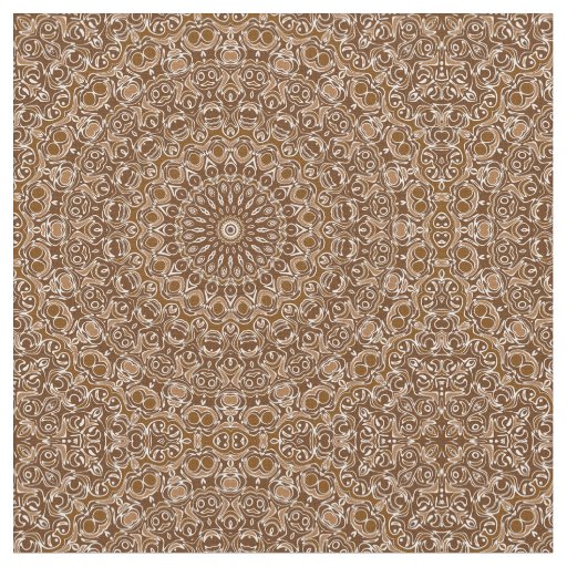 Chocolate Brown and White Mandala Pattern Fabric