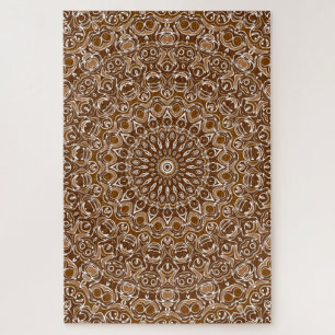 Chocolate Brown and White Mandala Pattern Jigsaw Puzzle