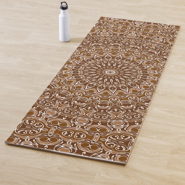 Chocolate Brown and White Mandala Pattern Yoga Mat (In Situ)