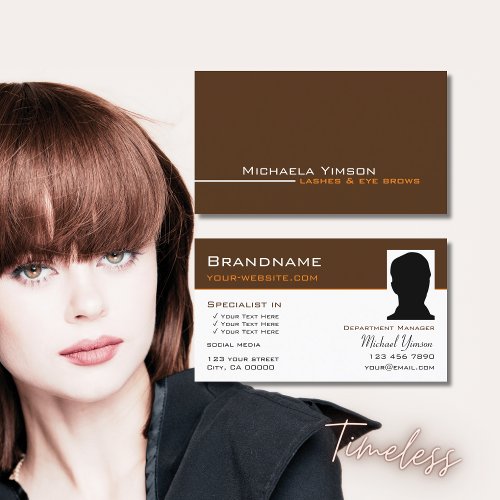 Chocolate Brown and White with Photo Professional Business Card