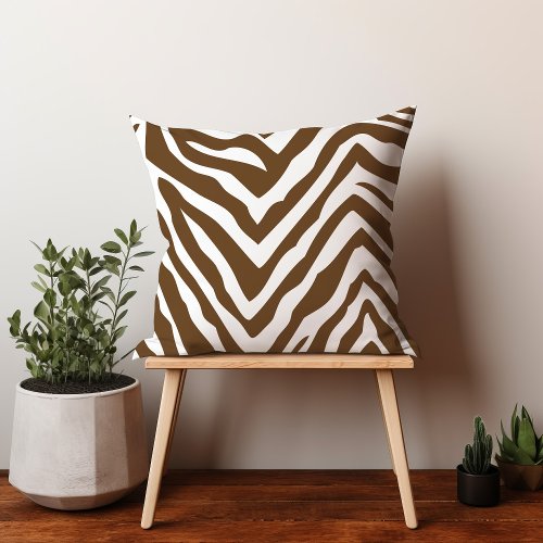 Chocolate Brown and White Zebra Print Throw Pillow