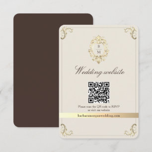 Chocolate Brown Baroque Wedding Website QR Code Enclosure Card