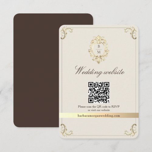 Chocolate Brown Baroque Wedding Website QR Code Enclosure Card