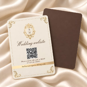 Chocolate Brown Baroque Wedding Website QR Code Enclosure Card