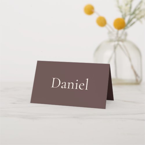 Chocolate Brown Beige Boho Wedding Name Place Card