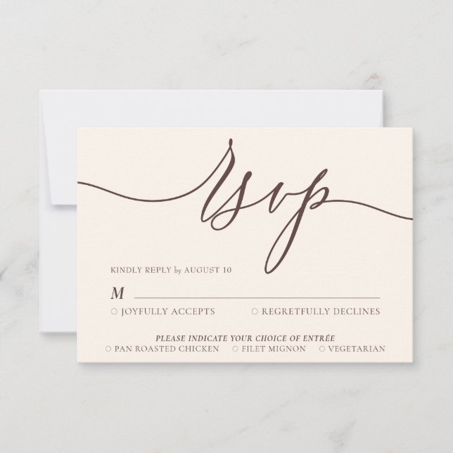 Chocolate Brown beige Minimal Modern RSVP Card (Front)
