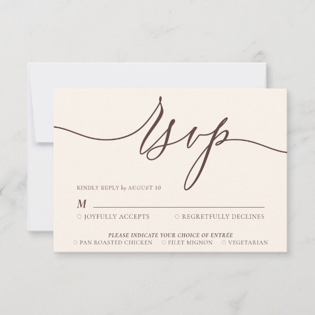 Chocolate Brown beige Minimal Modern RSVP Card