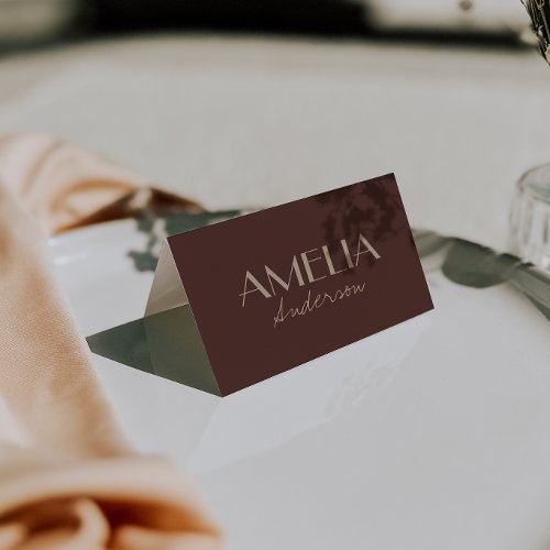 Chocolate Brown Beige Retro Wedding Place Cards