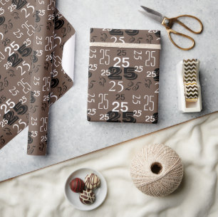 Chocolate Brown Black White Numbers Personalized Wrapping Paper