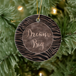 Chocolate Brown Black Zebra Blush Glitter Dream    Ceramic Ornament