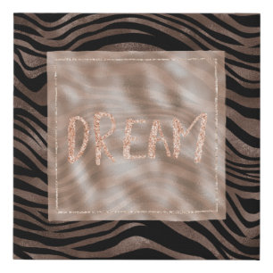 Chocolate Brown Black Zebra Blush Glitter Dream Faux Canvas Print