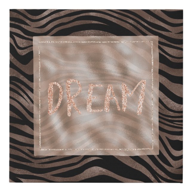 Chocolate Brown Black Zebra Blush Glitter Dream Faux Canvas Print (Front)