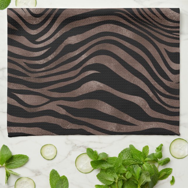 Chocolate Brown Black Zebra Print      Kitchen Towel (Folded)