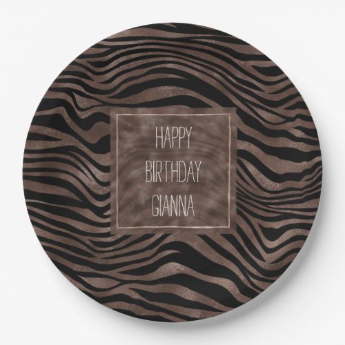 Chocolate Brown Black Zebra Print      Paper Plates