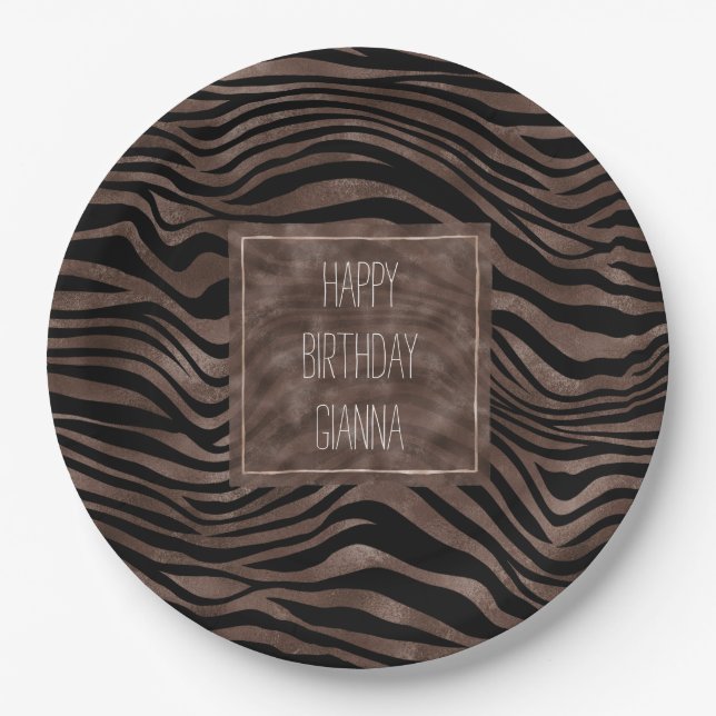 Chocolate Brown Black Zebra Print      Paper Plates (Front)