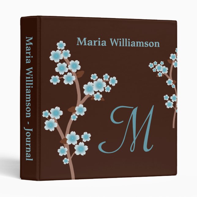 Chocolate Brown Blue Cherry Blossom Binder (Front/Spine)