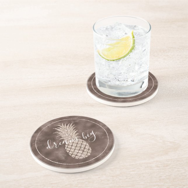 Chocolate Brown Blush Glitter Pineapple   Coaster (Side)