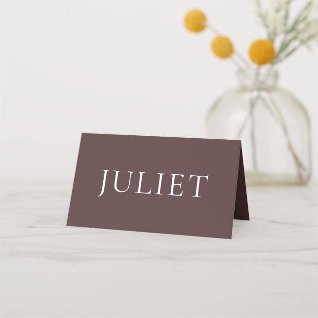 Chocolate Brown Boho Wedding Name Place Card (Front)