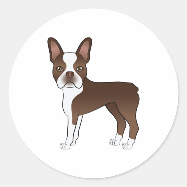 Chocolate Brown Boston Terrier Cute Cartoon Dog Classic Round Sticker (Front)