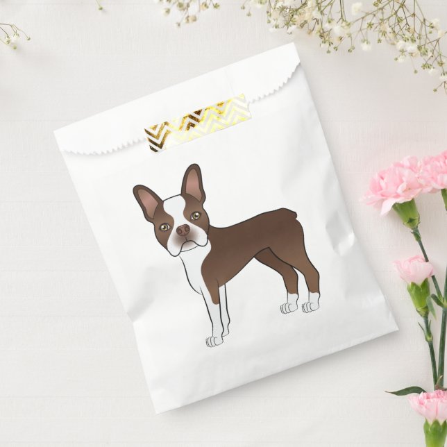 Chocolate Brown Boston Terrier Cute Cartoon Dog Favor Bag (Sealed)