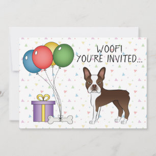 Chocolate Brown Boston Terrier Cute Dog - Birthday Invitation