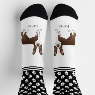 Chocolate Brown Boston Terrier With Name And Paws Socks