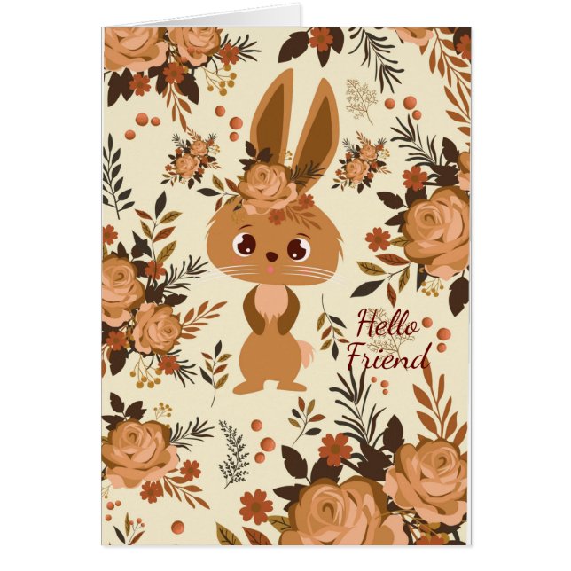 chocolate brown bunny floral cards (Front)