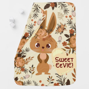 Chocolate Brown Bunny Floral with Strawberries Baby Blanket