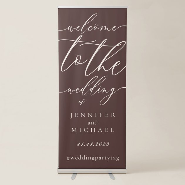 Chocolate Brown Calligraphy Welcome wedding Retractable Banner