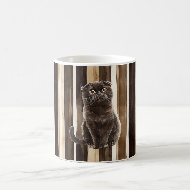 Chocolate Brown Candy Stripes Cat Coffee Mug (Center)