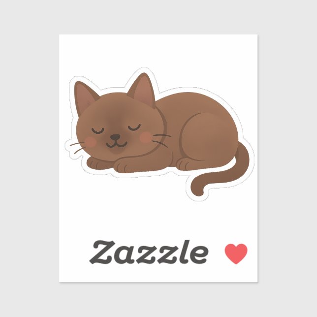 Chocolate Brown Cat – Adorable Sleeping Kitty Sticker (Sheet)