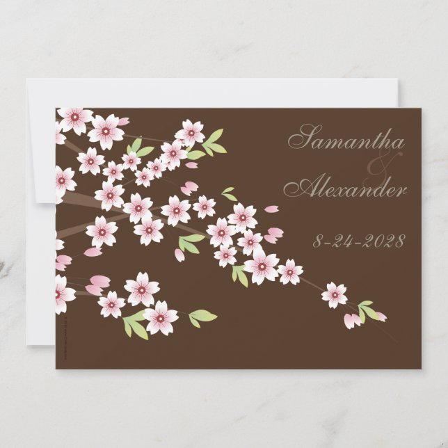 Chocolate Brown Cherry Blossom Wedding Invitation (Front)