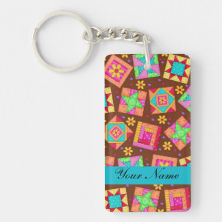 Chocolate Brown Colorful Quilt Patchwork Blocks Keychain