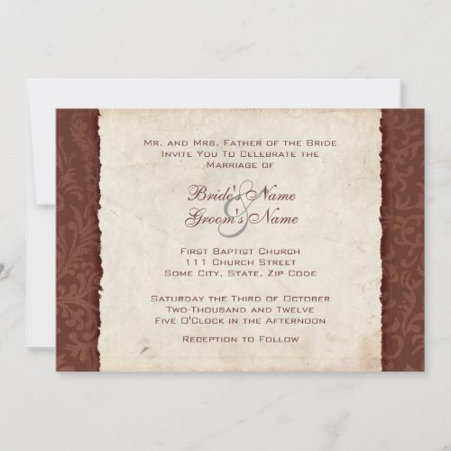 Chocolate Brown Country  Wedding Invitation