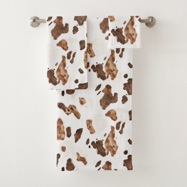 Chocolate Brown Cow print Bath Towel Set (Insitu)
