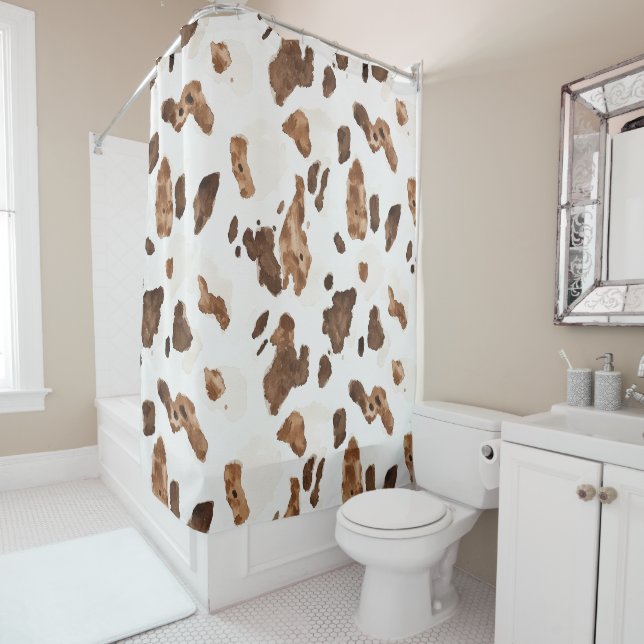 Chocolate Brown Cow print Shower Curtain (In Situ)