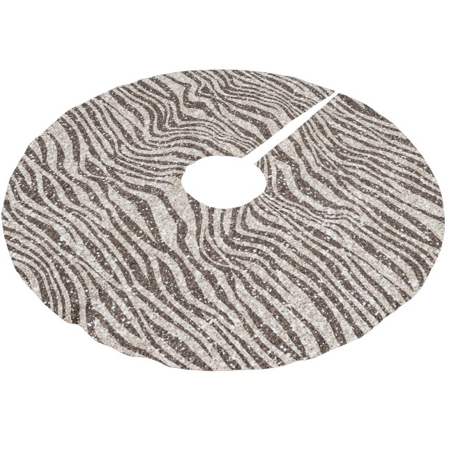 Chocolate Brown Cream Blush Zebra Glitter       Brushed Polyester Tree Skirt (Angled)