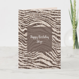 Chocolate Brown Cream Blush Zebra Glitter Card
