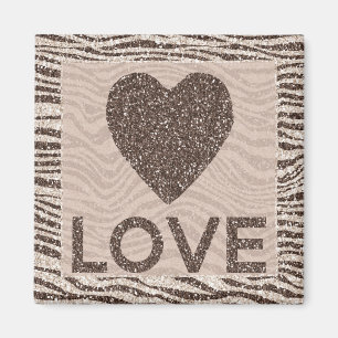 Chocolate Brown Cream Blush Zebra Glitter Love Magnet